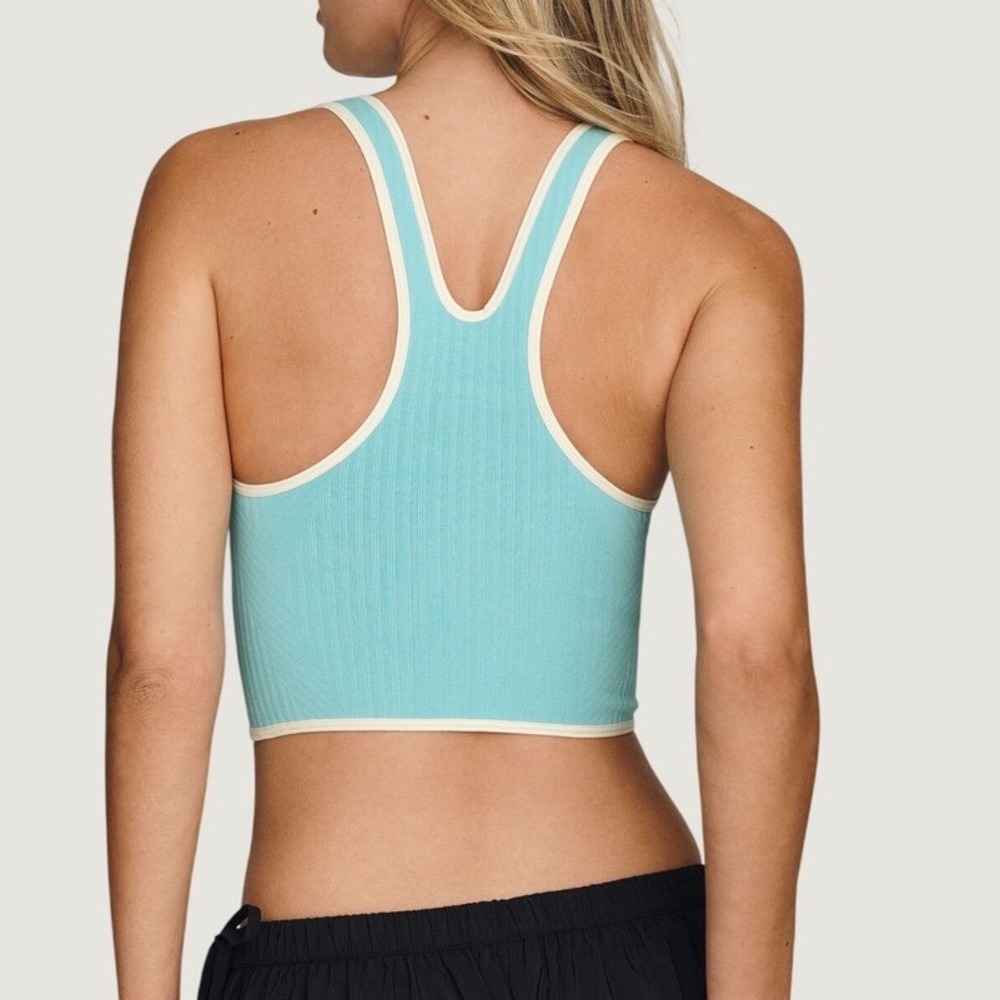 Anthropologie Rope It In Tank L/XL Ribbed Knit Racerback Crop Turquoise NEW - Picture 2 of 7